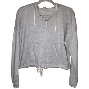 Paper Crane cropped gray and white micro striped‎ popover hoodie Sz M